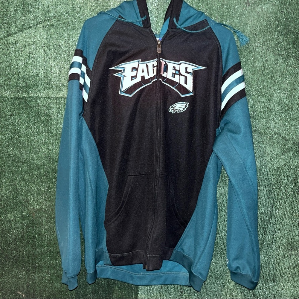 Philadelphia Eagles Green Reebok Zip Up Hoodie L NFL Super Bowl Birds PA
